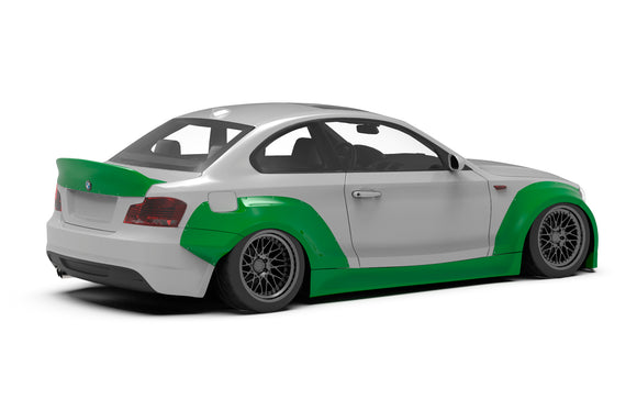 Clinched widebody kit on BMW 1-series E82, rear three-quarter view render