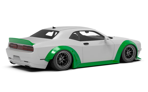 Clinched widebody kit on Dodge Challenger, rear three-quarter view render