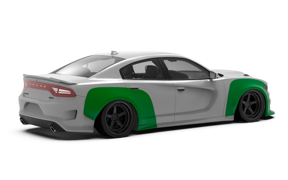 Clinched widebody kit on Dodge Charger SRT, rear three-quarter view render