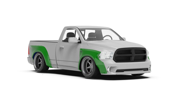 Clinched widebody kit on 2009-2018 Ram 1500 4th Gen, front three-quarter view render