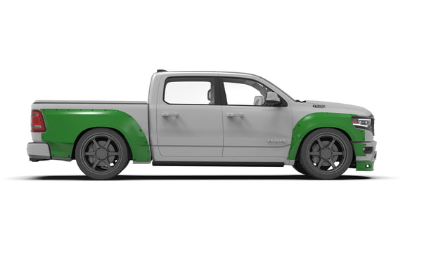 Clinched widebody kit on 2019-2024 Ram 1500 5th Gen, right side profile view render