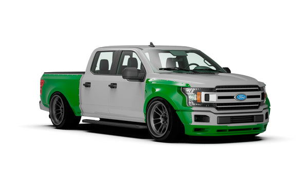 Clinched widebody kit on 2017-2020 Ford F-150 Crew Cab, front three-quarter view render