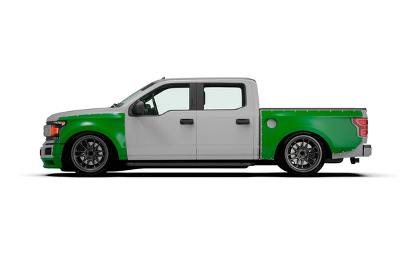 Clinched widebody kit on 2017-2020 Ford F-150 Crew Cab, left side profile view render