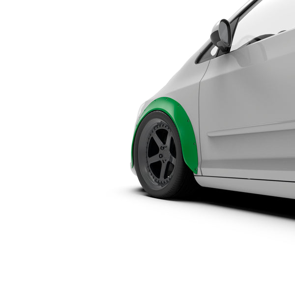 Clinched New School 4cm (1.6") universal fender flare on a car, three-quarter view render
